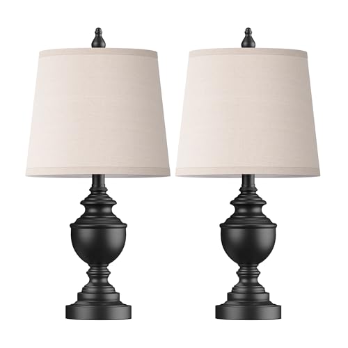 PARTPHONER Retro Table Lamps Set of 2, Bedside Lamp for Bedroom Rustic Farmhouse Table Lamps for Living Room, Vintage Nightstand Lamps with White Shades, Matte Black - Image 2