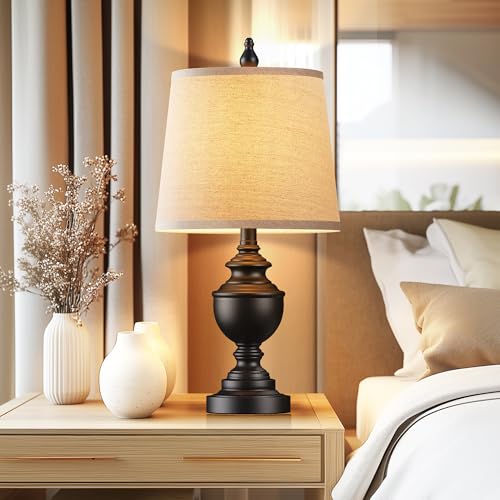 PARTPHONER Retro Table Lamps Set of 2, Bedside Lamp for Bedroom Rustic Farmhouse Table Lamps for Living Room, Vintage Nightstand Lamps with White Shades, Matte Black - Image 5