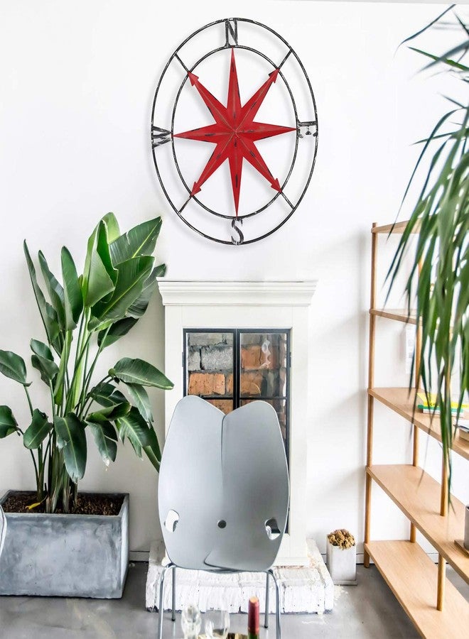 aboxoo Round Metal Compass Decorative Compass Metal Wall Art Hanging Wall Sculpture 11 Inch Diameter Farmhouse Decor Indoor or Outdoor Sign - Image 2