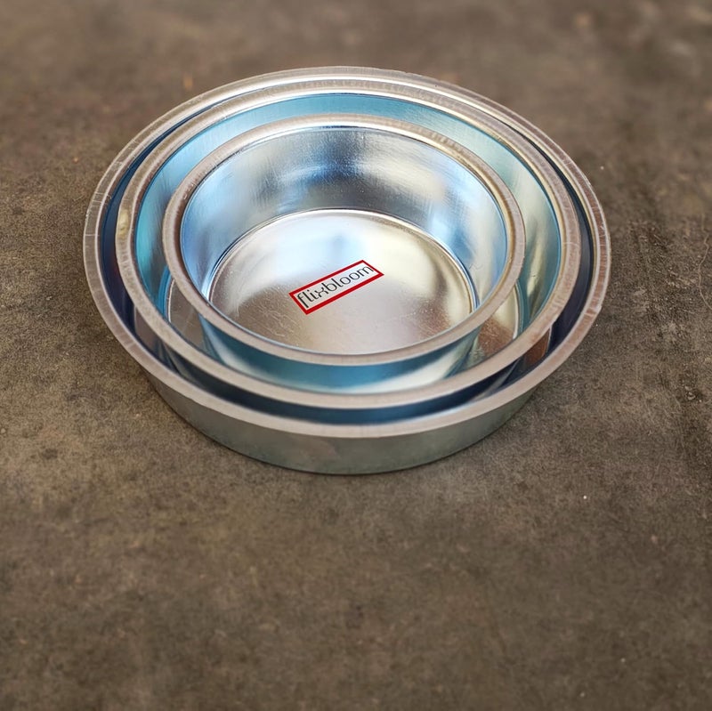 FLIXBLOOM FLIXBLOOM Special Aluminium Cake Mould Tray Cake Mould Bakers Silver Now Make Cake at Home Ideal for Cakes Cheesecakes and More Round Shape Combo 3 Pcs  - Image 2