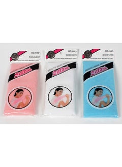 Salux Nylon Japanese Beauty Skin Bath Wash Cloth/Towel 3 Pcs Mix Peach White Blue  - Image 1