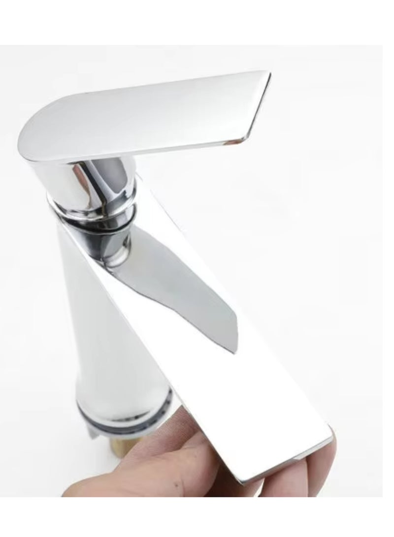 Kitchen Faucet with Lever Handle, Durable Modern Design, Single Handle Premium, Solid Brass Basin Sink Faucet Mixer Water Despencer  silver - Image 3