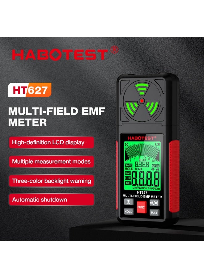 هابوتيست جهاز قياس الإشعاع الكهرومغناطيسي HABOTEST HT627 بشاشة LCD، كاشف EMF متعدد الأوضاع، تنبيه بإضاءة ثلاثية الألوان، جهاز قياس المجال الكهربائي والمغناطيسي والترددات العالية - Image 2
