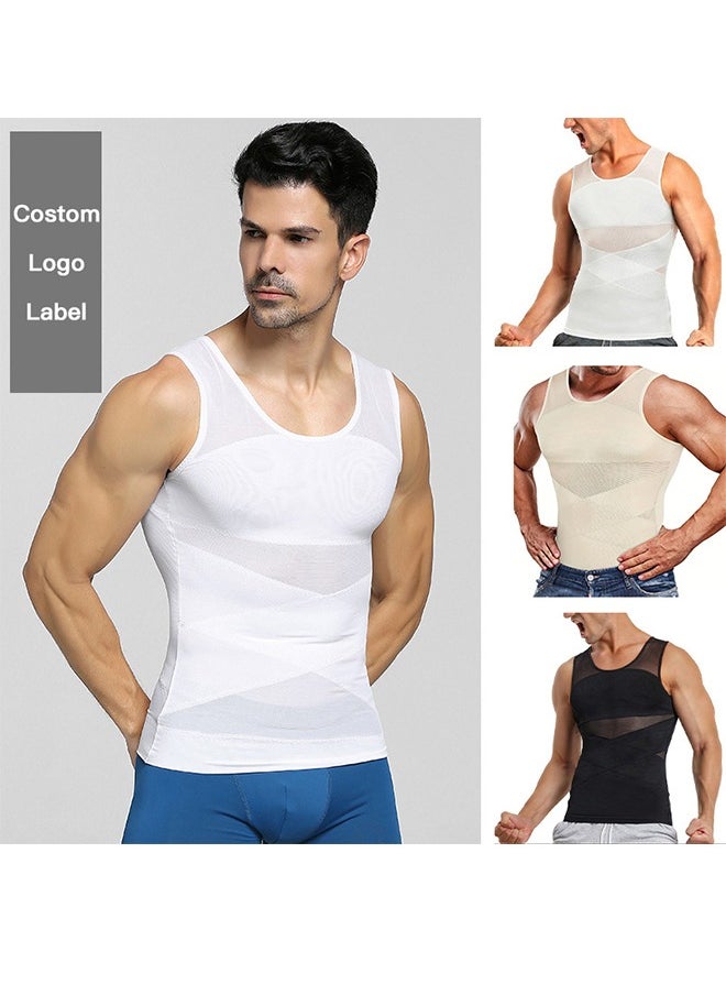 Generic - Men's Body Shaping Compression Mesh Vest Underwear Body Shaping Clothes High Elastic Mesh Thin Bra Shaper Chest And Abdomen Top White XL Size - Image 1