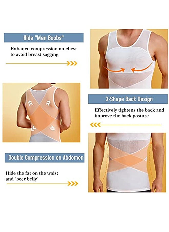 Generic - Men's Body Shaping Compression Mesh Vest Underwear Body Shaping Clothes High Elastic Mesh Thin Bra Shaper Chest And Abdomen Top White XL Size - Image 1