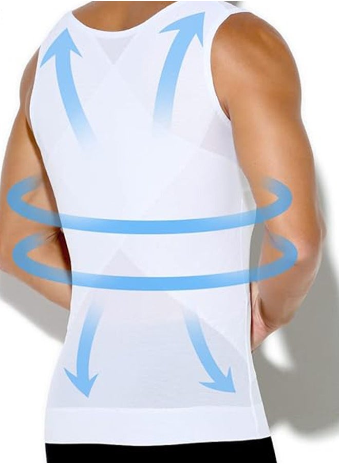 Generic - Men's Body Shaping Compression Mesh Vest Underwear Body Shaping Clothes High Elastic Mesh Thin Bra Shaper Chest And Abdomen Top White XL Size - Image 1