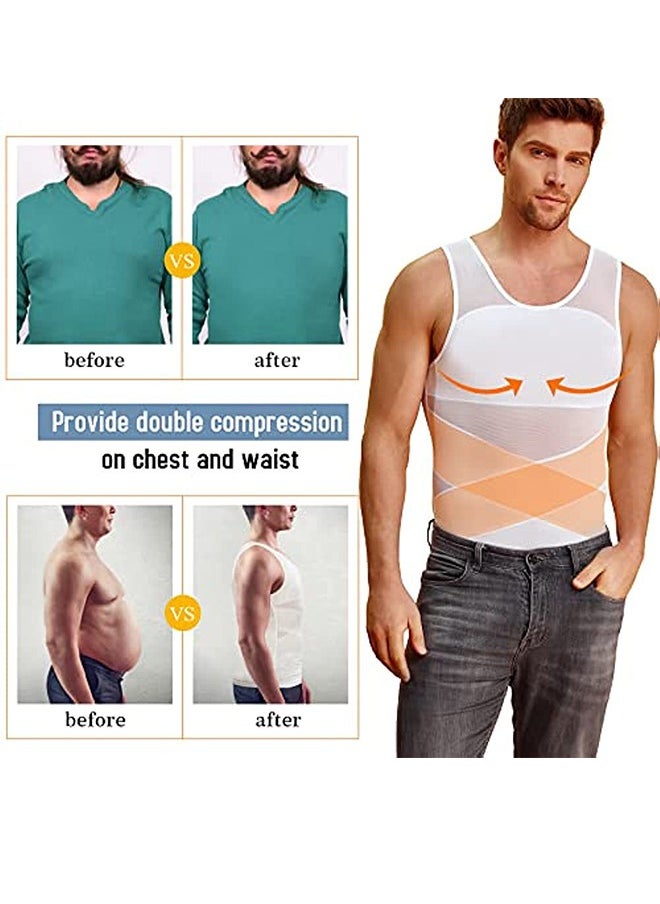 Generic - Men's Body Shaping Compression Mesh Vest Underwear Body Shaping Clothes High Elastic Mesh Thin Bra Shaper Chest And Abdomen Top White XL Size - Image 1
