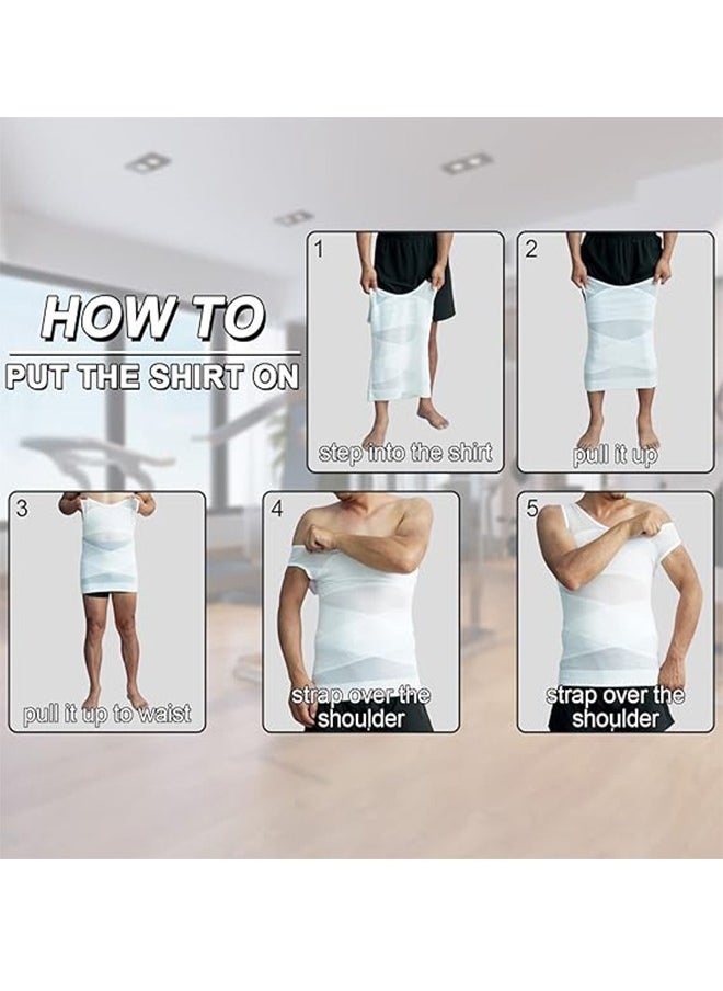 Generic - Men's Body Shaping Compression Mesh Vest Underwear Body Shaping Clothes High Elastic Mesh Thin Bra Shaper Chest And Abdomen Top White XL Size - Image 1