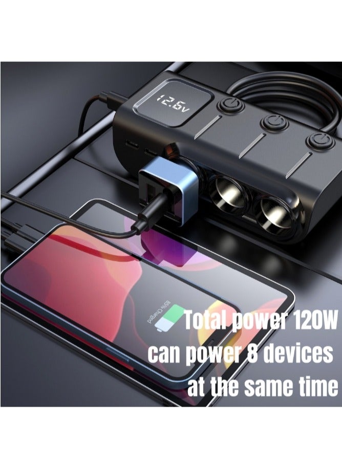 Car mounted one to three USB independent switch PD intelligent fast charging 120W converter charger - Image 2