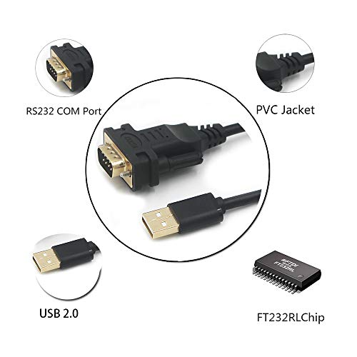 usangreen USB to DB9 RS232 Serial Adapter Converter Cable with FT232RL Chip 6ft Support Win10/8/7/XP/Android/Mac/Linux/Vista (USB to DB9) - Image 3
