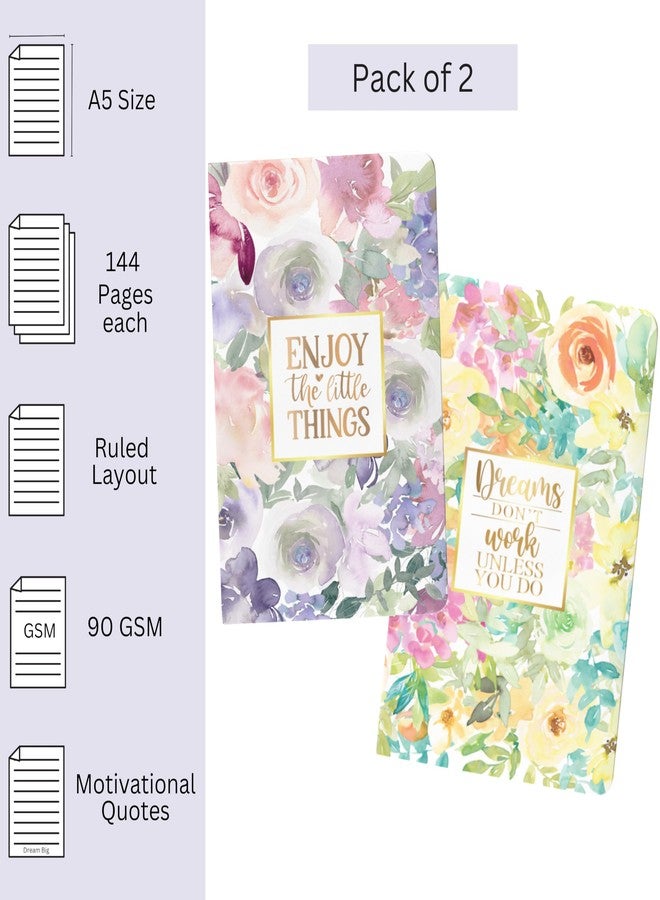 LAURET BLANC Ruled Notebook Journal - A5 Size, 144 Ruled Pages each, 90 GSM Natural Shade, Paperback, Pack of 2 - Image 3