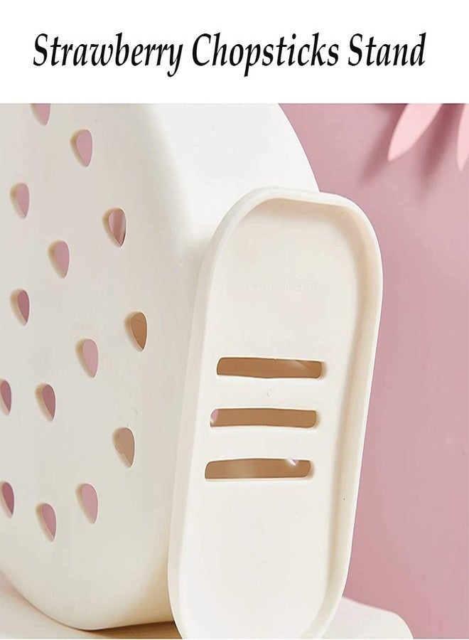 AKOAK 1 Pack Strawberry Chopsticks Stand, Cutlery Storage Box, Suitable for Storing Spoons, Chopsticks, Spoons, Knives and Other Kitchen Utensils (Creamy White) - Image 3