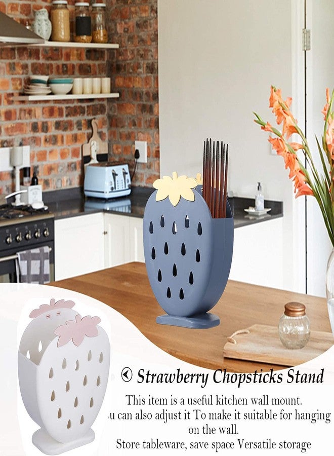 AKOAK 1 Pack Strawberry Chopsticks Stand, Cutlery Storage Box, Suitable for Storing Spoons, Chopsticks, Spoons, Knives and Other Kitchen Utensils (Creamy White) - Image 4