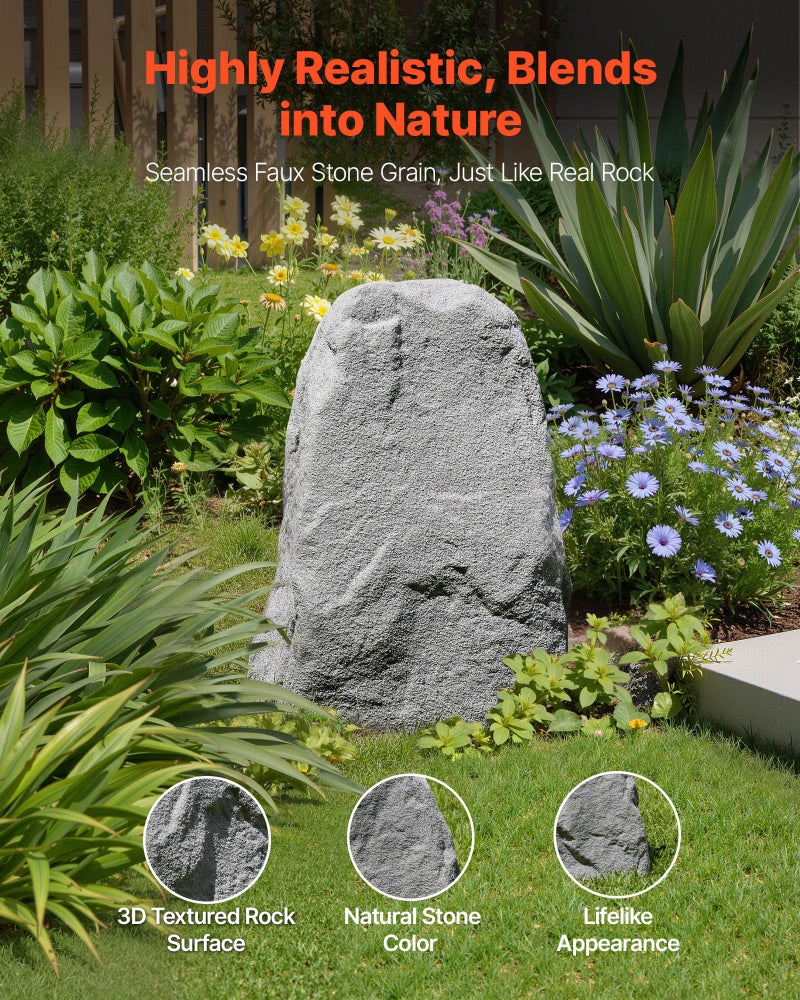 VEVOR Faux Rock Cover, Outdoor Fake Landscape Rock Well Pump Cover, Realistic Appearance & Seamless Design, Lightweight & Weather-Resistant Artificial Boulder for Garden Yard DÃ©cor, Grey, Medium Size - Image 2