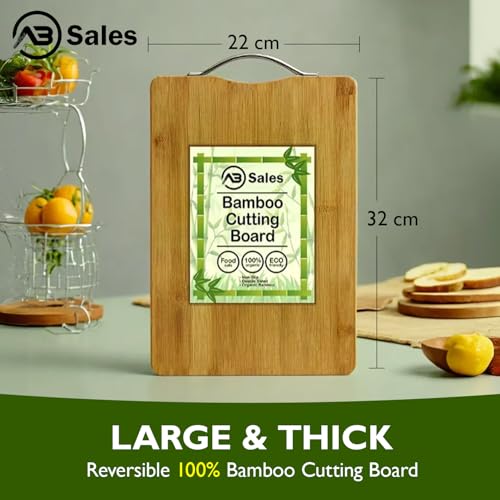 AB SALES Cutting Board for Kitchen with an Aluminium Handle - Heavy Duty Stain Resistant Non Slip Chopping Board - Durable Smooth, 32X22X1.8 cm - Image 2