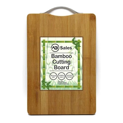 AB SALES Cutting Board for Kitchen with an Aluminium Handle - Heavy Duty Stain Resistant Non Slip Chopping Board - Durable Smooth, 32X22X1.8 cm - Image 1