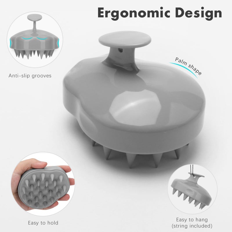 FREATECH Hair Scalp Massager Shampoo Brush with Soft Silicone Bristles for Scalp Care and Hair Growth, Shower Head Scalp Scrubber Exfoliator for Dandruff, Wet & Dry for Men, Women and Kids, Grey - Image 2