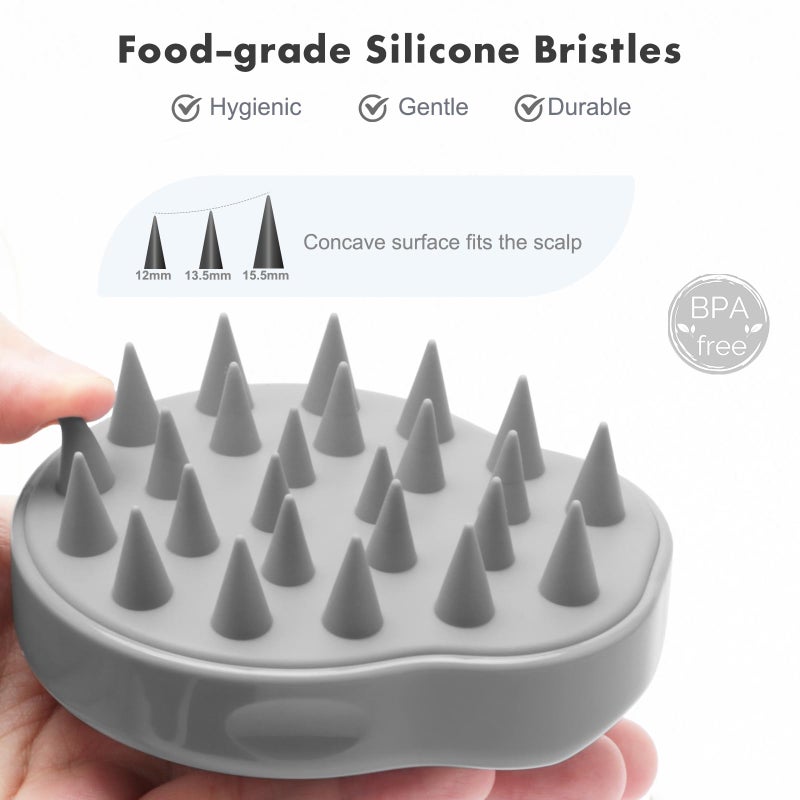 FREATECH Hair Scalp Massager Shampoo Brush with Soft Silicone Bristles for Scalp Care and Hair Growth, Shower Head Scalp Scrubber Exfoliator for Dandruff, Wet & Dry for Men, Women and Kids, Grey - Image 3