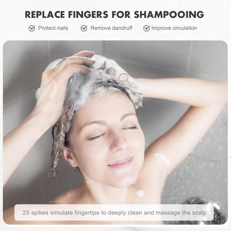 FREATECH Hair Scalp Massager Shampoo Brush with Soft Silicone Bristles for Scalp Care and Hair Growth, Shower Head Scalp Scrubber Exfoliator for Dandruff, Wet & Dry for Men, Women and Kids, Grey - Image 5