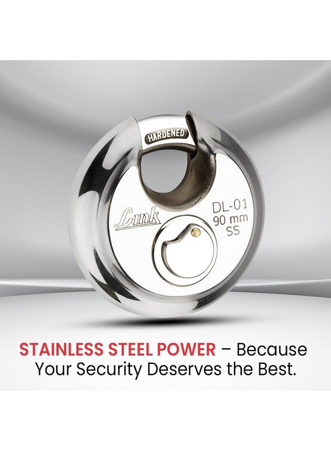 Link Disc Lock 90mm Padlock | Stainless Steel Body | Hardened Shackle | 3 Silver Keys with Hi-Tech Nickle | 1 Padlock | Made in India | 10 Years Warranty - Image 2