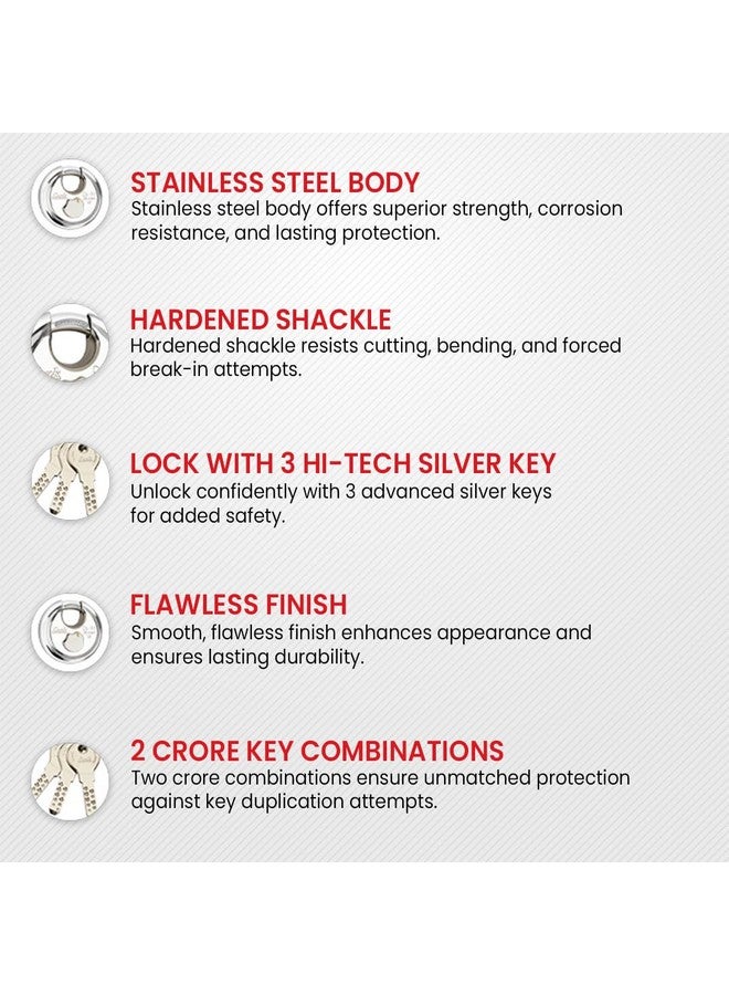 Link Disc Lock 90mm Padlock | Stainless Steel Body | Hardened Shackle | 3 Silver Keys with Hi-Tech Nickle | 1 Padlock | Made in India | 10 Years Warranty - Image 4