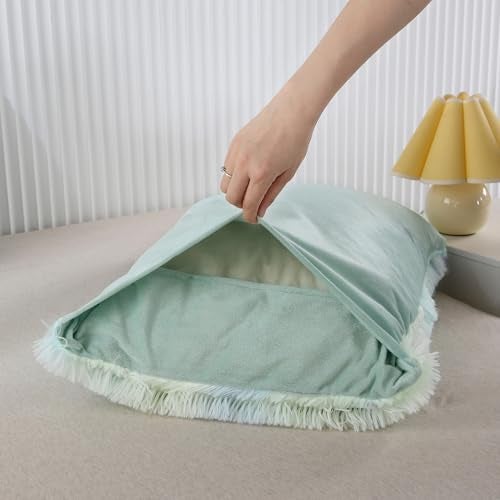 SUCSES Green Faux Fur Twin Bedding Sets for Girls 3Pcs Plush Shaggy Fluffy Duvet Cover Set Colorful Rainbow Tie Dye Furry Comforter Cover Set for Girls Bedroom Decor - Image 5