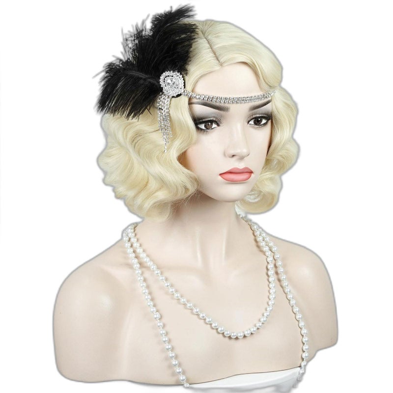 Aicos Aicos1920s Blonde Bob Wig, Flapper Theatrical Vintage Retro Finger Wavy Halloween Wigs for Women with Headband for Halloween Costume,themed parties