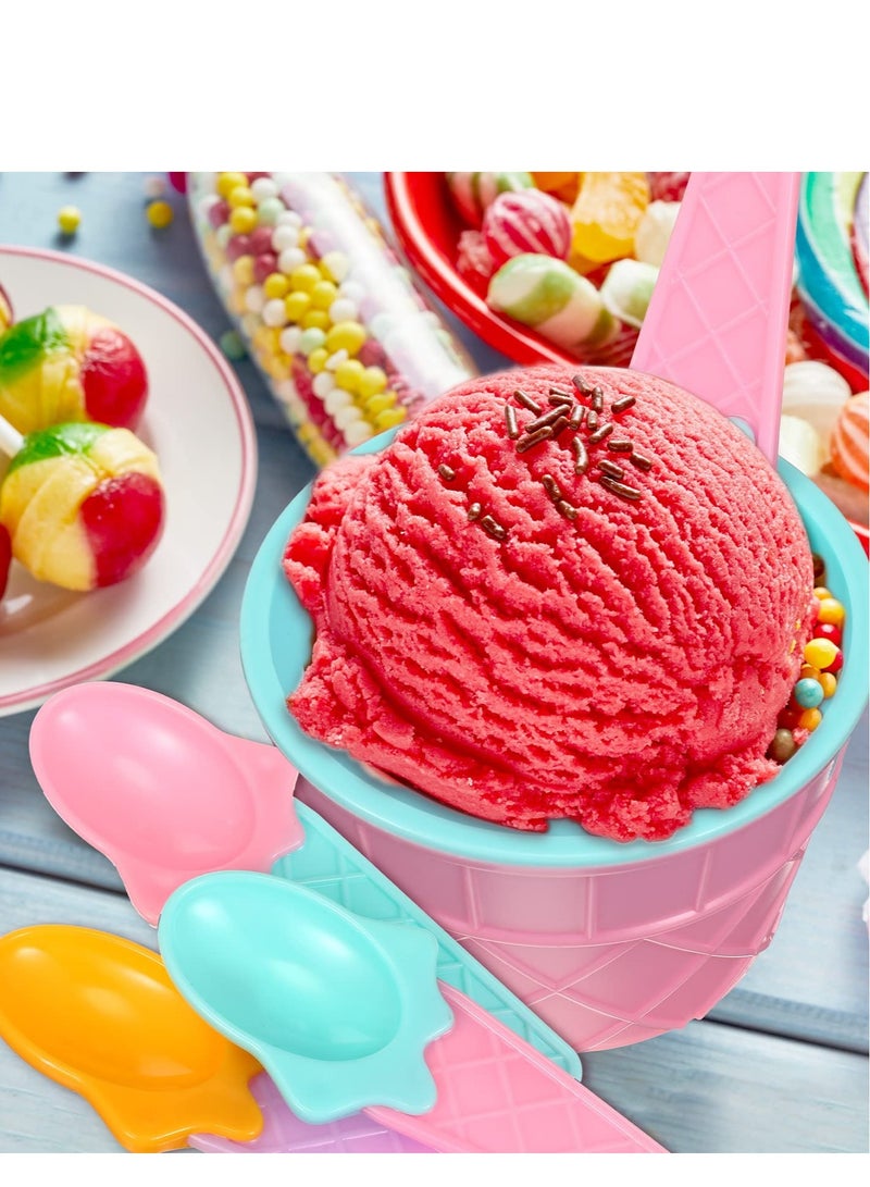Barakah Reusable Plastic Ice Cream Bowls and Spoons Candy Colors Ice Cream Cups Summer Party Decorations Ice Cream Party Favors Ice Cream Party Supplies for Yogurt Pudding Baking - Image 4