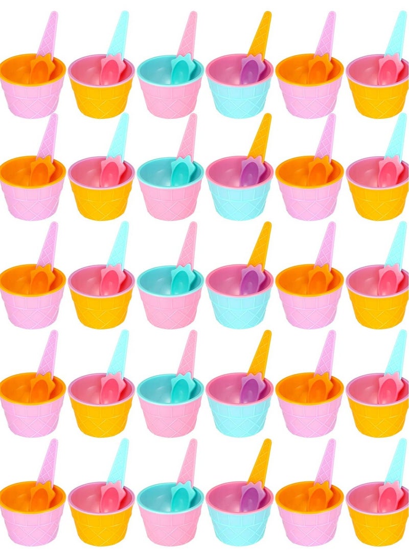 Barakah Reusable Plastic Ice Cream Bowls and Spoons Candy Colors Ice Cream Cups Summer Party Decorations Ice Cream Party Favors Ice Cream Party Supplies for Yogurt Pudding Baking - Image 2