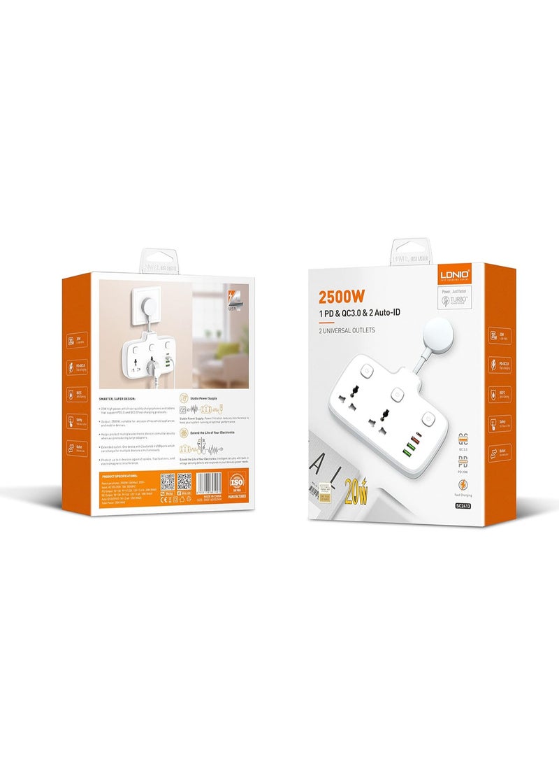 LDNIO LDNIO SC2413 Universal Outlets Power Strip Tower 2 Outlet Wall Electric Plug PD 20W USB Power Cube Power socket  - Image 1