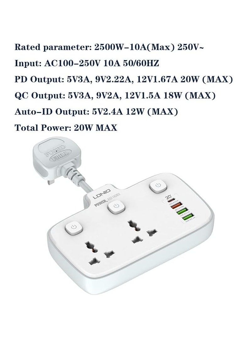 LDNIO LDNIO SC2413 Universal Outlets Power Strip Tower 2 Outlet Wall Electric Plug PD 20W USB Power Cube Power socket  - Image 3