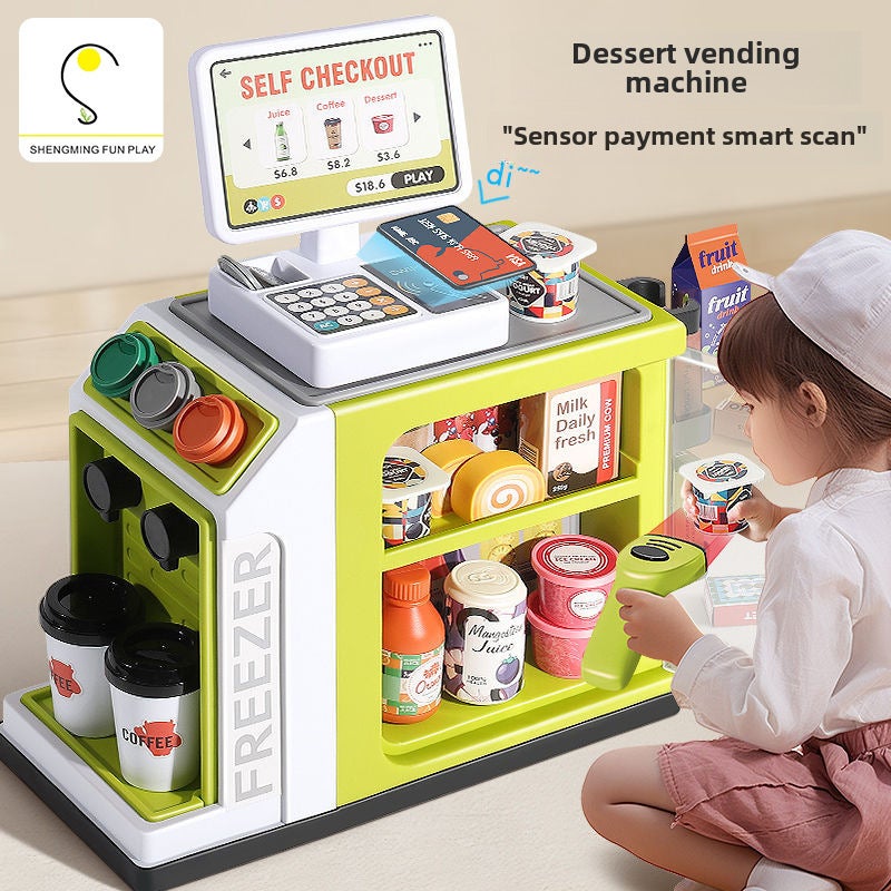 Hot New Product Simulation Vending Machine Play House Exquisite Gift Box Children's Supermarket Coffee Cash Register Toy suit([Yellow] Supermarket Vending Machine-Charging Edition) - Image 2