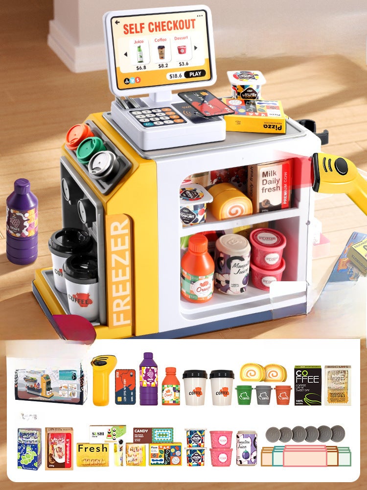 Hot New Product Simulation Vending Machine Play House Exquisite Gift Box Children's Supermarket Coffee Cash Register Toy suit([Yellow] Supermarket Vending Machine-Charging Edition) - Image 1