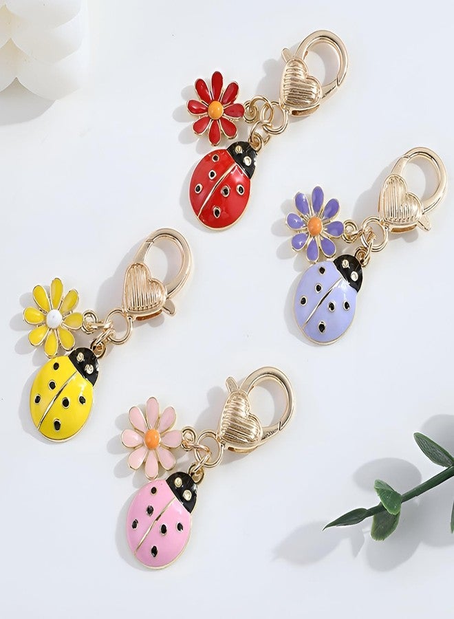 SAMIQU Adorable Ladybug Keychain (4 Pack) - Colorful Ladybug Charm with lovely daisy for Car Keys, Purse, Backpack - Charming Insect Key Rings, Unique Gifts for Women & Animal Lovers - Image 5