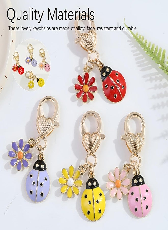SAMIQU Adorable Ladybug Keychain (4 Pack) - Colorful Ladybug Charm with lovely daisy for Car Keys, Purse, Backpack - Charming Insect Key Rings, Unique Gifts for Women & Animal Lovers - Image 2