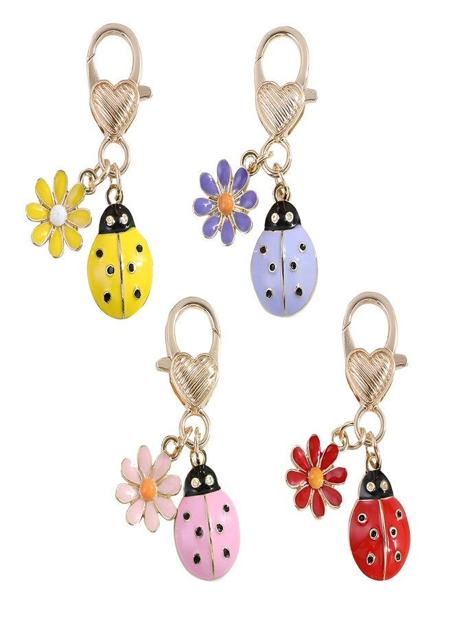 SAMIQU Adorable Ladybug Keychain (4 Pack) - Colorful Ladybug Charm with lovely daisy for Car Keys, Purse, Backpack - Charming Insect Key Rings, Unique Gifts for Women & Animal Lovers - Image 1
