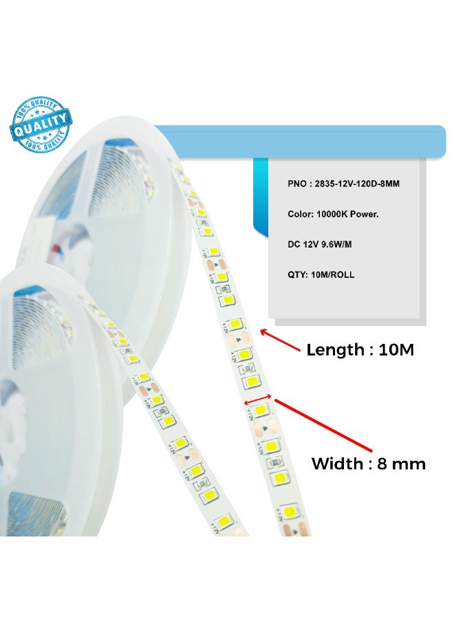 لوكسيا شريط إضاءة LED - أبيض نقي 10000 كلفن | فائق السطوع | 12 فولت تيار مستمر | 9.6 واط/متر | لفة بطول 10 أمتار - Image 2