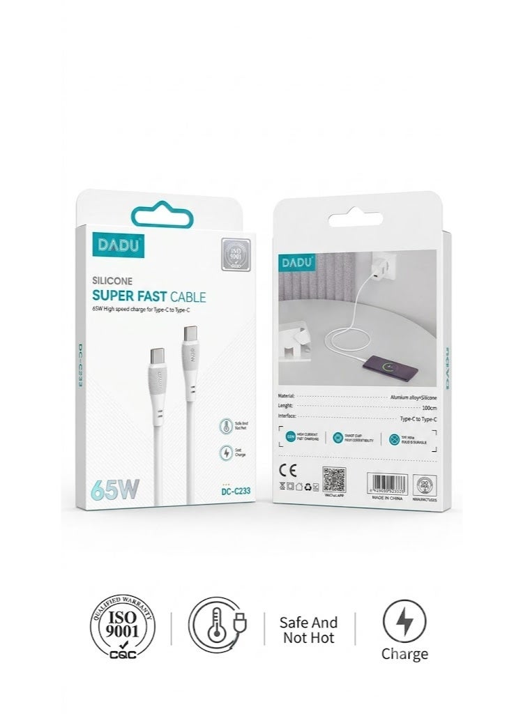 دادو كابل شحن سريع USB-C إلى USB-C بقدرة 65 واط، يتميز بتقنية الشحن السريع (Power Delivery) وشريحة ذكية لضمان الأداء العالي، ومصنوع من السيليكون الفاخر لنقل البيانات، مع هيكل متين من سبائك الألومنيوم؛ متوافق مع أجهزة الكمبيوتر المحمولة والهواتف الذكية والأجهزة اللوحية وبنوك الطاقة (Power Banks) وغيرها من الأجهزة المزودة بمنفذ USB-C (طول الكابل: 1 متر). - Image 3
