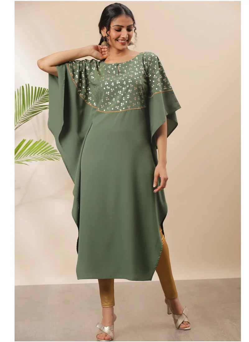 kolaba Green Foil Printed Kaftan Style Kurti