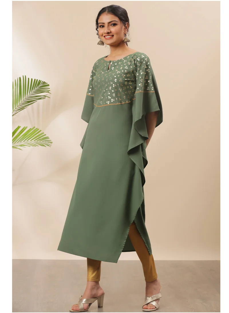 kolaba Green Foil Printed Kaftan Style Kurti