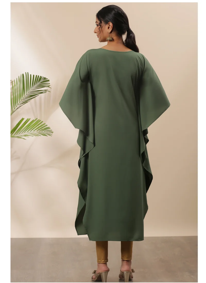 kolaba Green Foil Printed Kaftan Style Kurti
