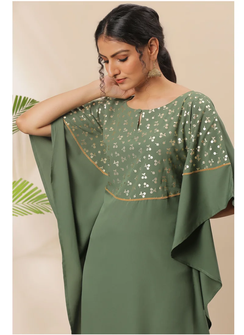 kolaba Green Foil Printed Kaftan Style Kurti