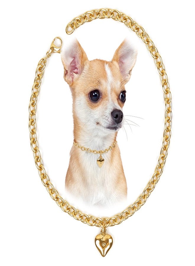 HOWWFALY Dog Collar and Cat Chain Necklace Stainless Steel Adjustable 18K Gold Heart-Shaped Necklace for Small Pets Cats Kitten Puppy (Gold, 10 inch) - Image 1