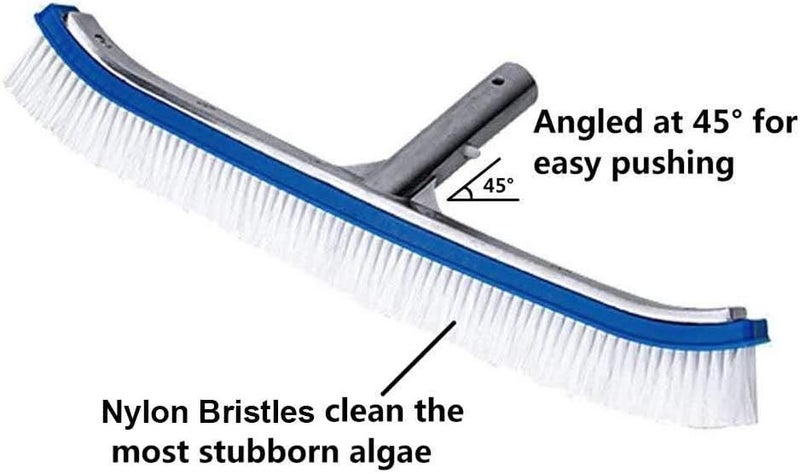 Lalapool Swimming Pool Wall & Tile Brush,18" Heavy Duty Vinyl Polished Aluminum Back Cleaning Brush Head Designed for Cleans Walls, Tiles & Floors, Nylon Bristles Brush Head with EZ Clips (Pole not Included) - Image 2