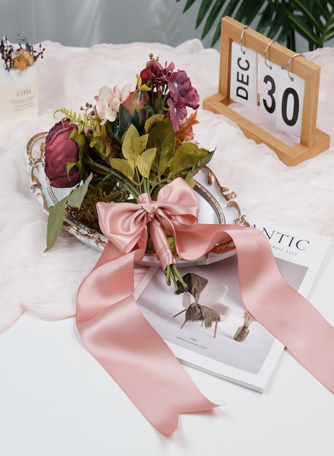 DINDOSAL Blush Pink Double Faced Satin Ribbon 3 Inch Thick Rose Gold Silk Ribbon for Wedding Decor, Chair Sash, Gift Wrapping, Party Favor, Flower Arrangement, Craft Supplies, Bows - 10Yards - Image 3