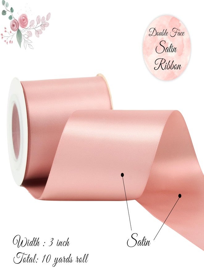 DINDOSAL Blush Pink Double Faced Satin Ribbon 3 Inch Thick Rose Gold Silk Ribbon for Wedding Decor, Chair Sash, Gift Wrapping, Party Favor, Flower Arrangement, Craft Supplies, Bows - 10Yards - Image 2