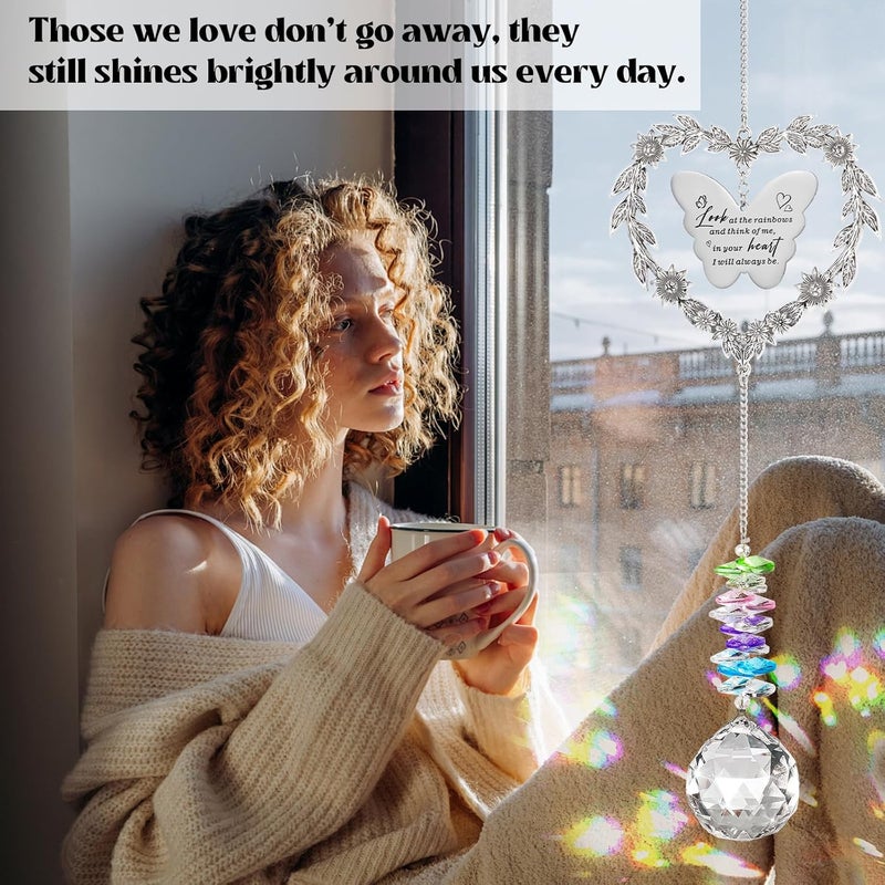 Elivida Sympathy Gift for Lose of Loved Ones, Grief Memorial Suncatcher Ornament for Loss of Mom Dad, Bereavement Crystal Rainbow Maker, Unique Heart Shaped Hanging Decorations for Daily Remembrance - Image 4