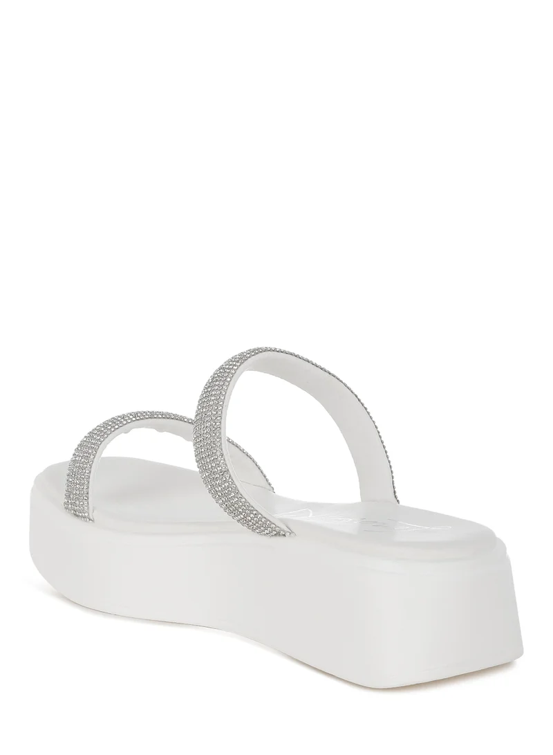London Rag Chunky Rhinestone Platform Sandals in White