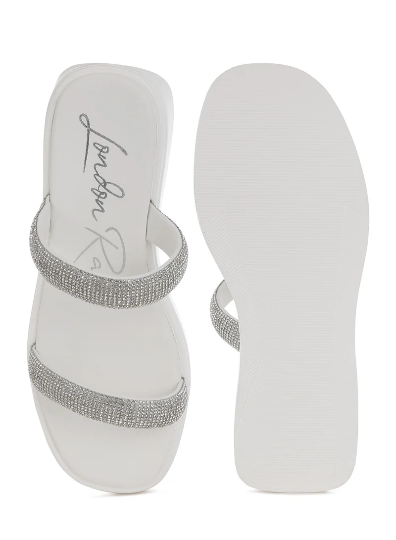 London Rag Chunky Rhinestone Platform Sandals in White