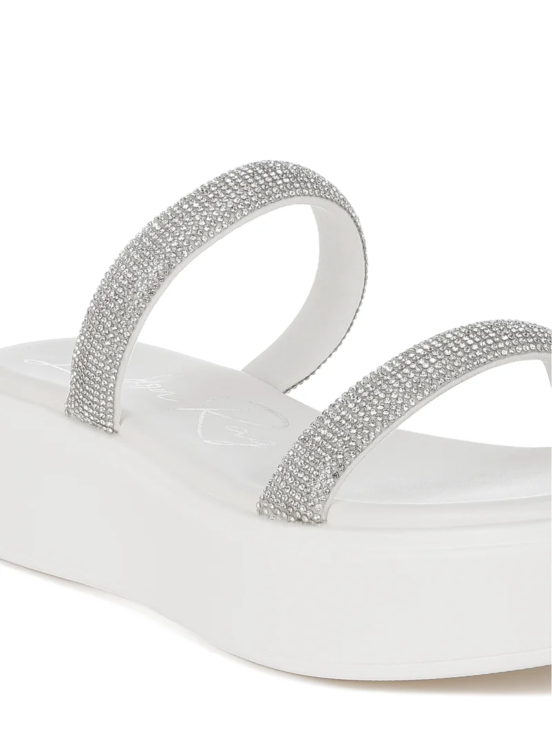 London Rag Chunky Rhinestone Platform Sandals in White